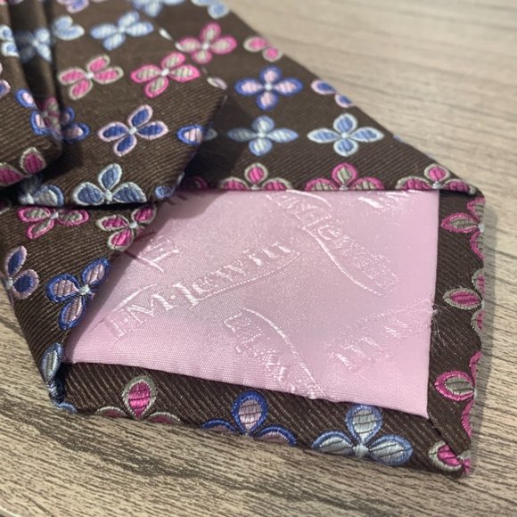 TM LEWIN Brown Blue Pink Floral Silk Neck Tie - Picture 5 of 8